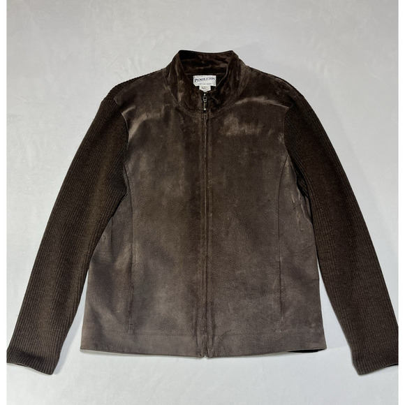 Pendleton Suede & Merino Wool Sweater Jacket Womens Large Brown Full Zip Capsule - Picture 1 of 14